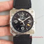 Swiss Replica Bell & Ross BR 03-93 GMT Watch SS Black Dial Leather Band 42mm